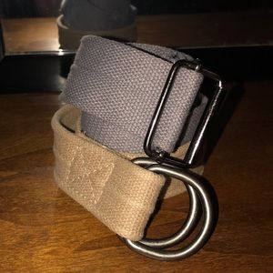 Two Canvas belts, gray and tan.